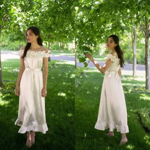 Reformation Dresses & Skirts - Reformation Limoncello Midi Dress Medium Ivory Silk Ruffle Off Shoulder Bridal